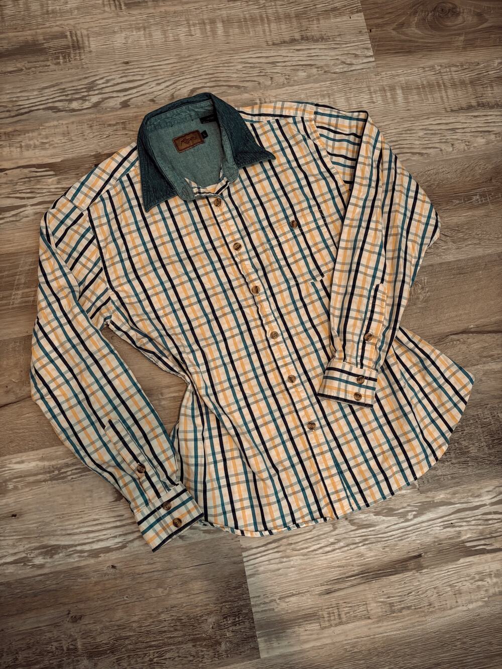 vintage denim collar plaid roper button up shirt